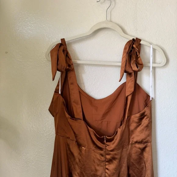 Lulus | Effortless Sophistication Bronze Satin Tie-Strap Maxi Dress - Picture 7 of 9